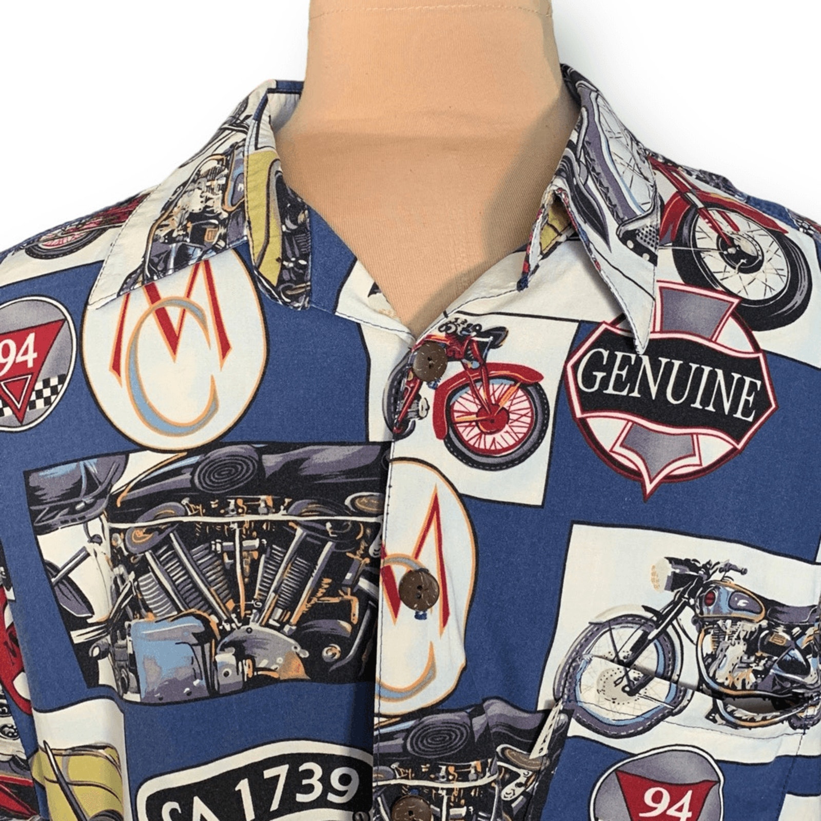 Vintage 90s KoKo Island Motorcycle Print Shirt XL Made in USA Biker Hot Rod Top