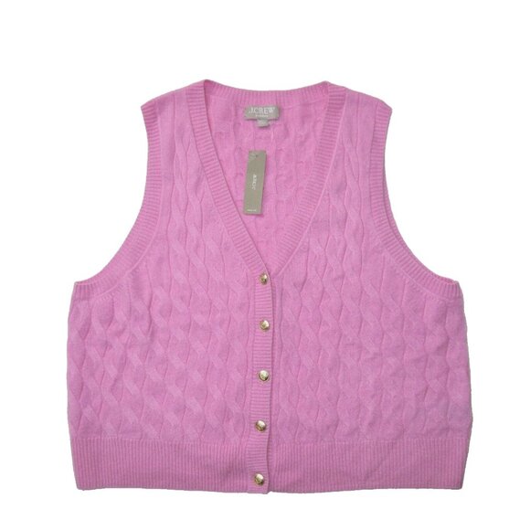 NWT J.Crew Cashmere Cropped Cable-Knit Sweater-Vest in Lotus Bloom Pink XXL 2XL