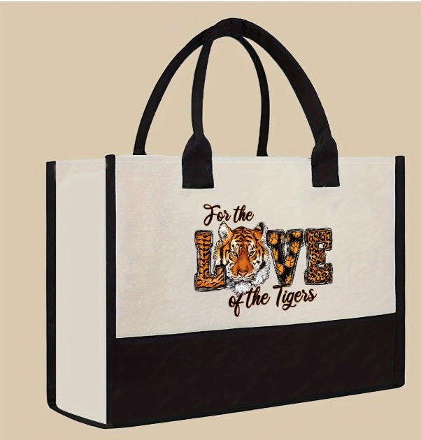 #1780 Stylish Love Tiger Print Tote Bag - Casual, Large Capacity Shoulder Bag wi