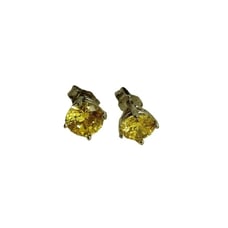 Pair Sterling .925 Silver Yellow Diamond 1980's Stud Earrings 5mm Stones Vintage