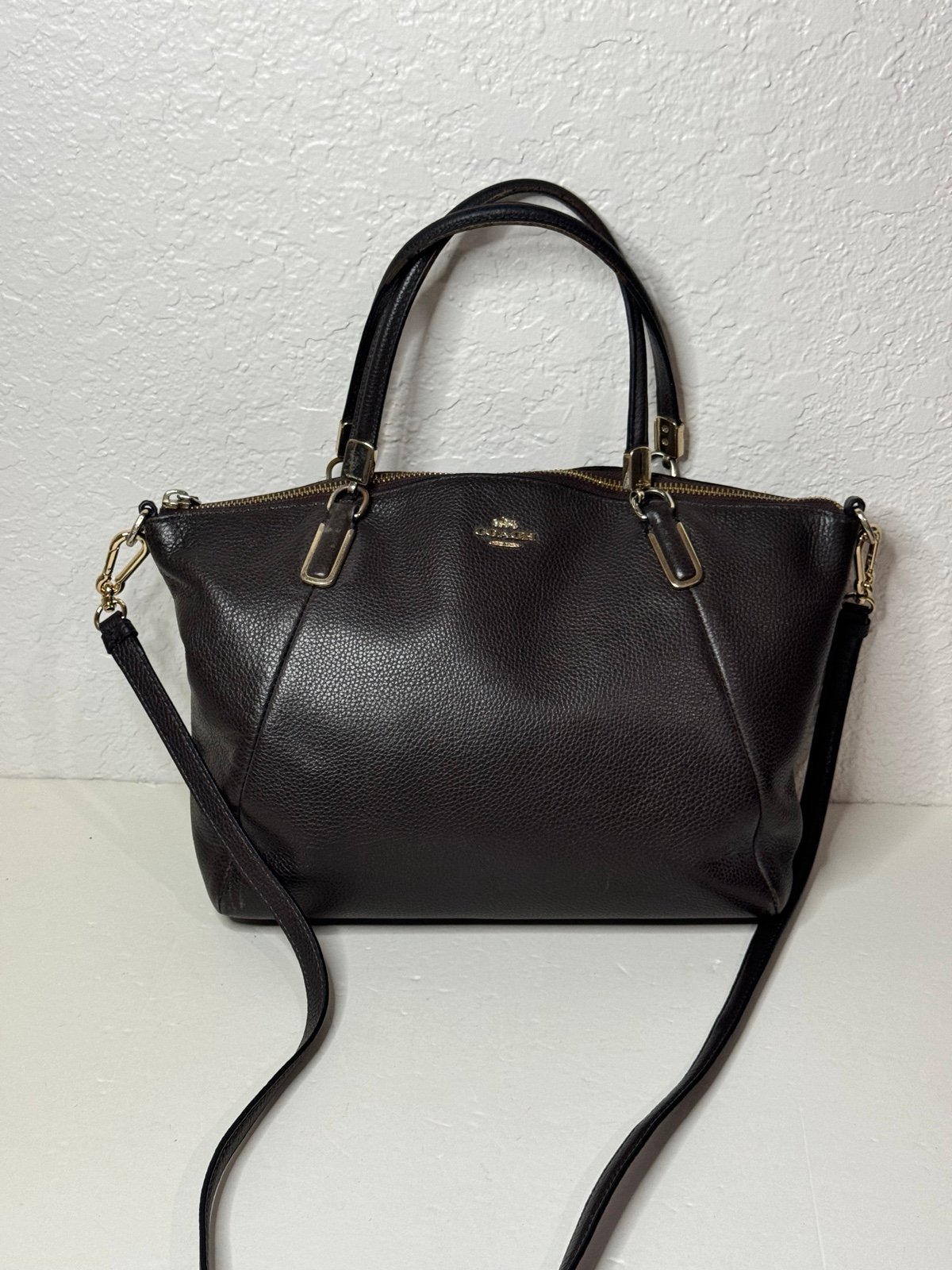 COACH Small Kelsey Crossbody Satchel Bag in Brown Pebbled Leather