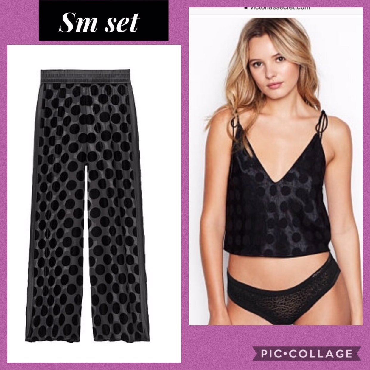 vs dot mesh pant satin tie cami black