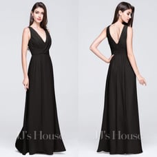 NWT JJ’s House Black Sleeveless Chiffon Bridesmaid Dress Size 8 V-Neck Ruching