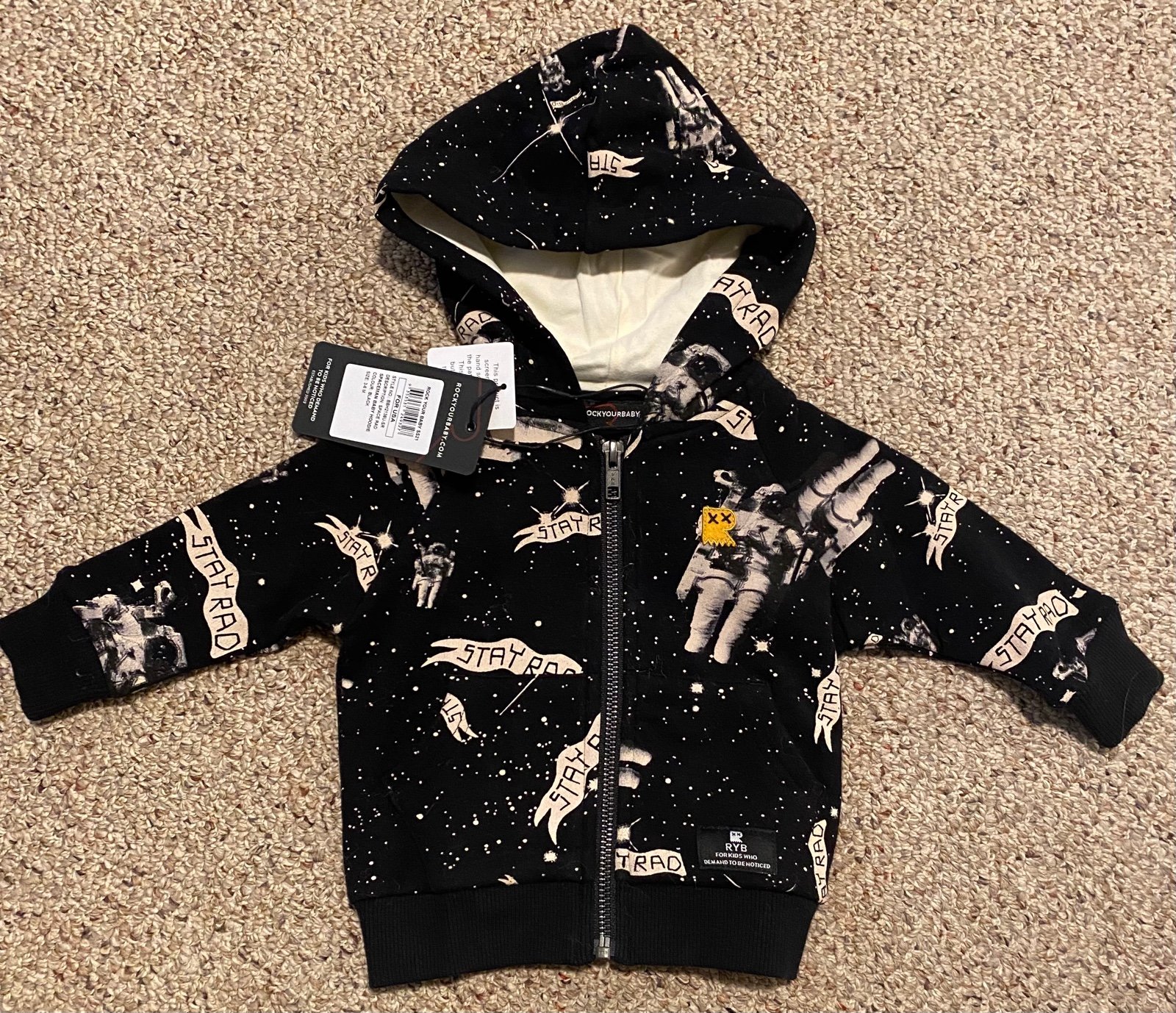 NEW! Rock Your Baby Stay Rad Spaceman Hoodie Sz: 3-6
