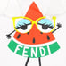 KIDS: Fendi Sleeveless Dress in White with Watermelon Monster Print