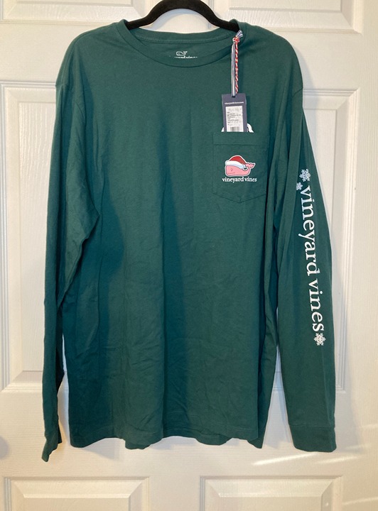 Vineyard Vines Men's Green Long Sleeve Santa Whale Shirt - Size XL - NWT!