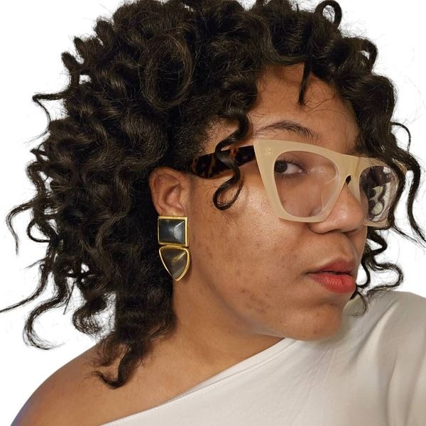 Vintage Geometric Gold and Black Clip-On Earrings