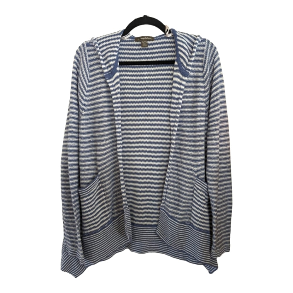 Tommy Bahama Linen Blend Blue & White Open Front Hooded Cardigan Sweater Size XL