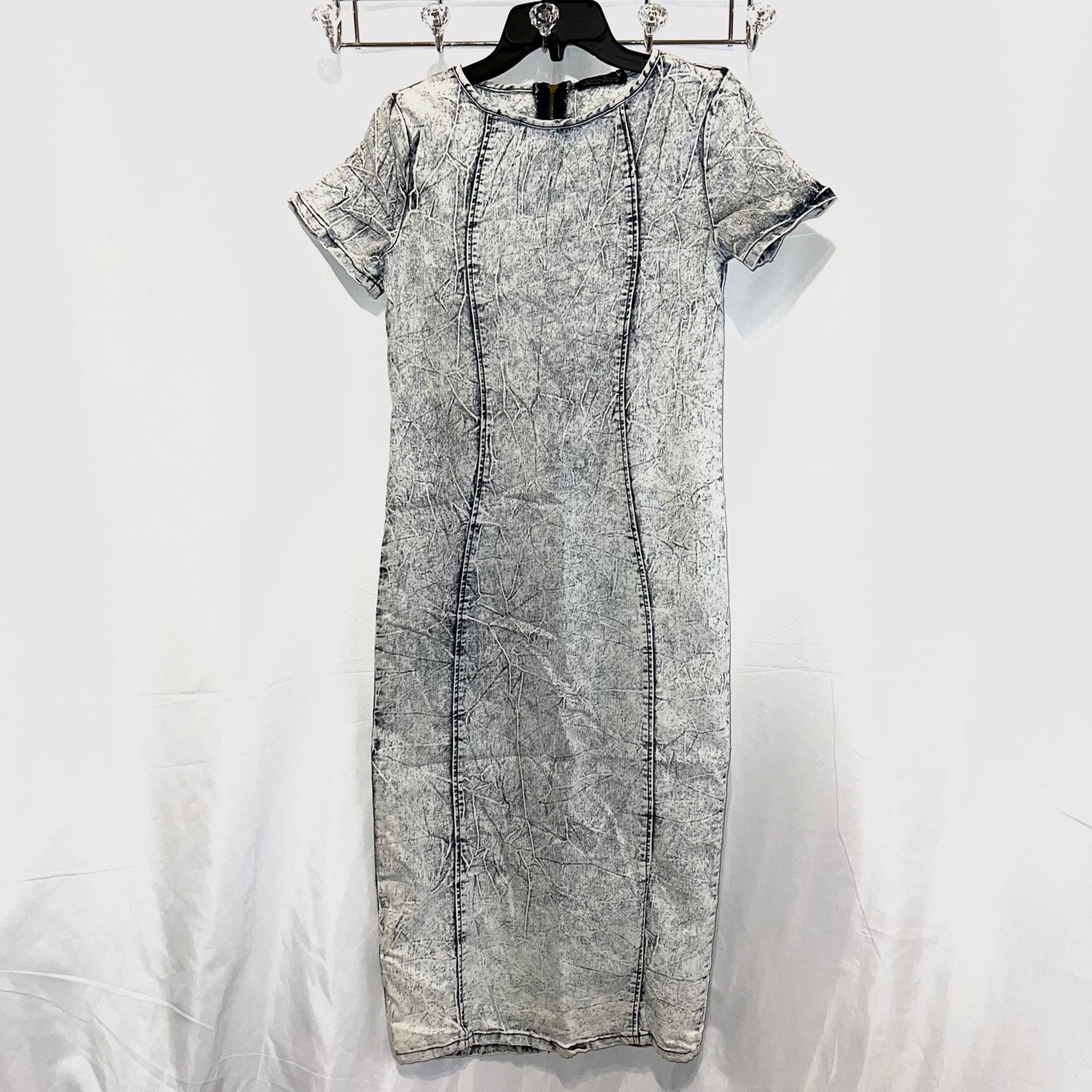 Roma Studio Premium Collection Acid Washed Stretch Denim Midi Dress