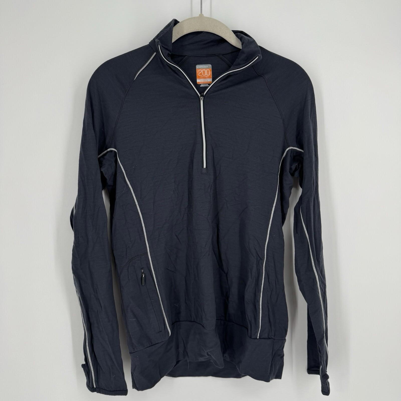 Icebreaker jacket womens medium M navy blue wool 200 lightweight half zip hiking