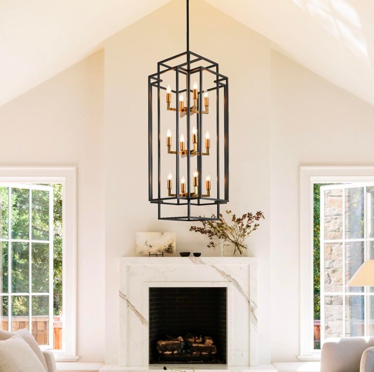12 Light Modern Black Antique Gold Lantern Tiered Chandelier-497 retail