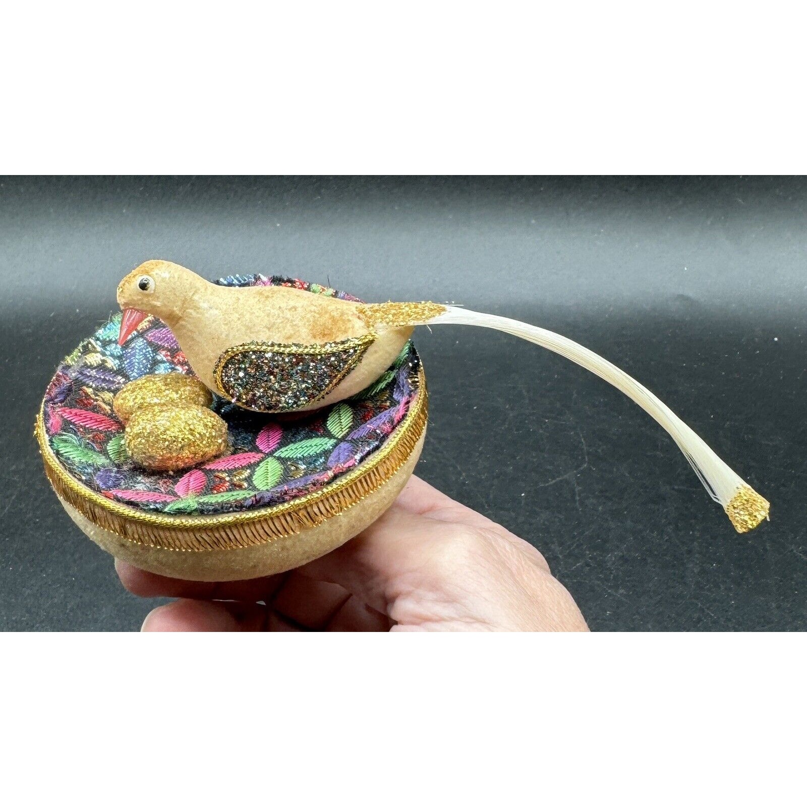 Vtg 1970’s Peacock With Long Tail Nest W Eggs Clip On Christmas Ornament -S1S