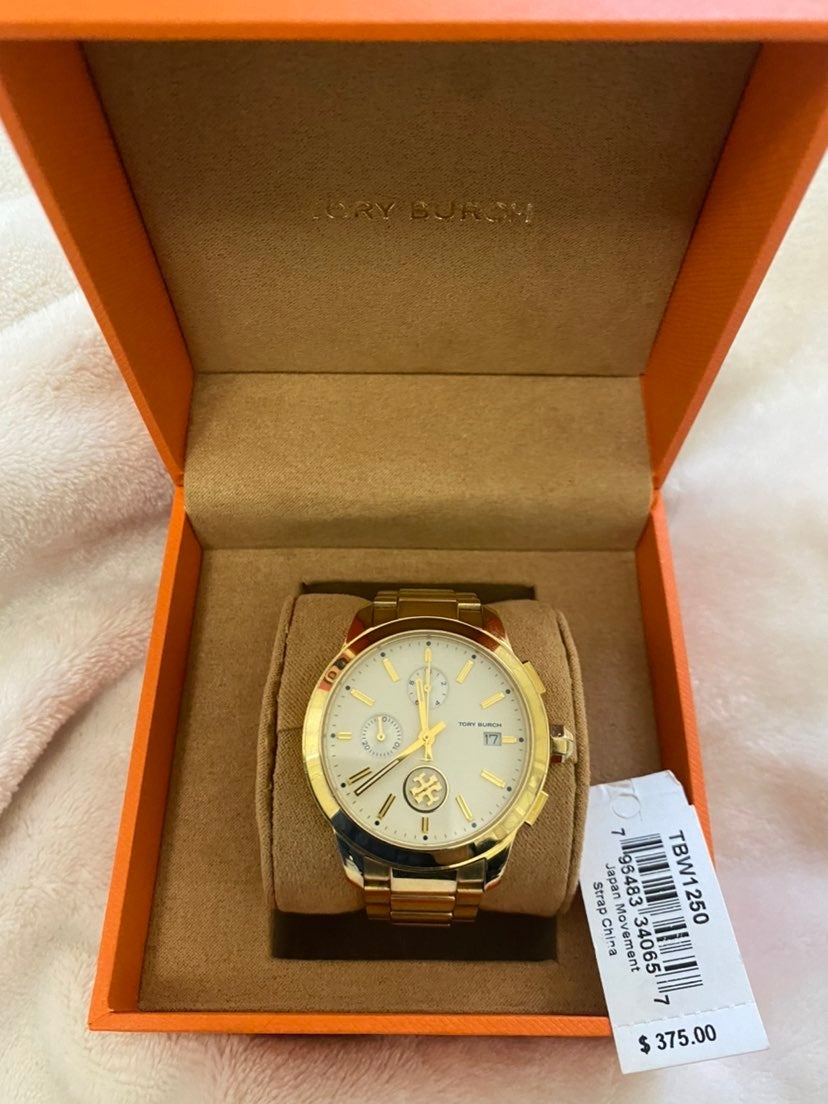 Tory Burch Collins Gold Tone Steel Cream Dial Ladies Quartz Watch TB1250