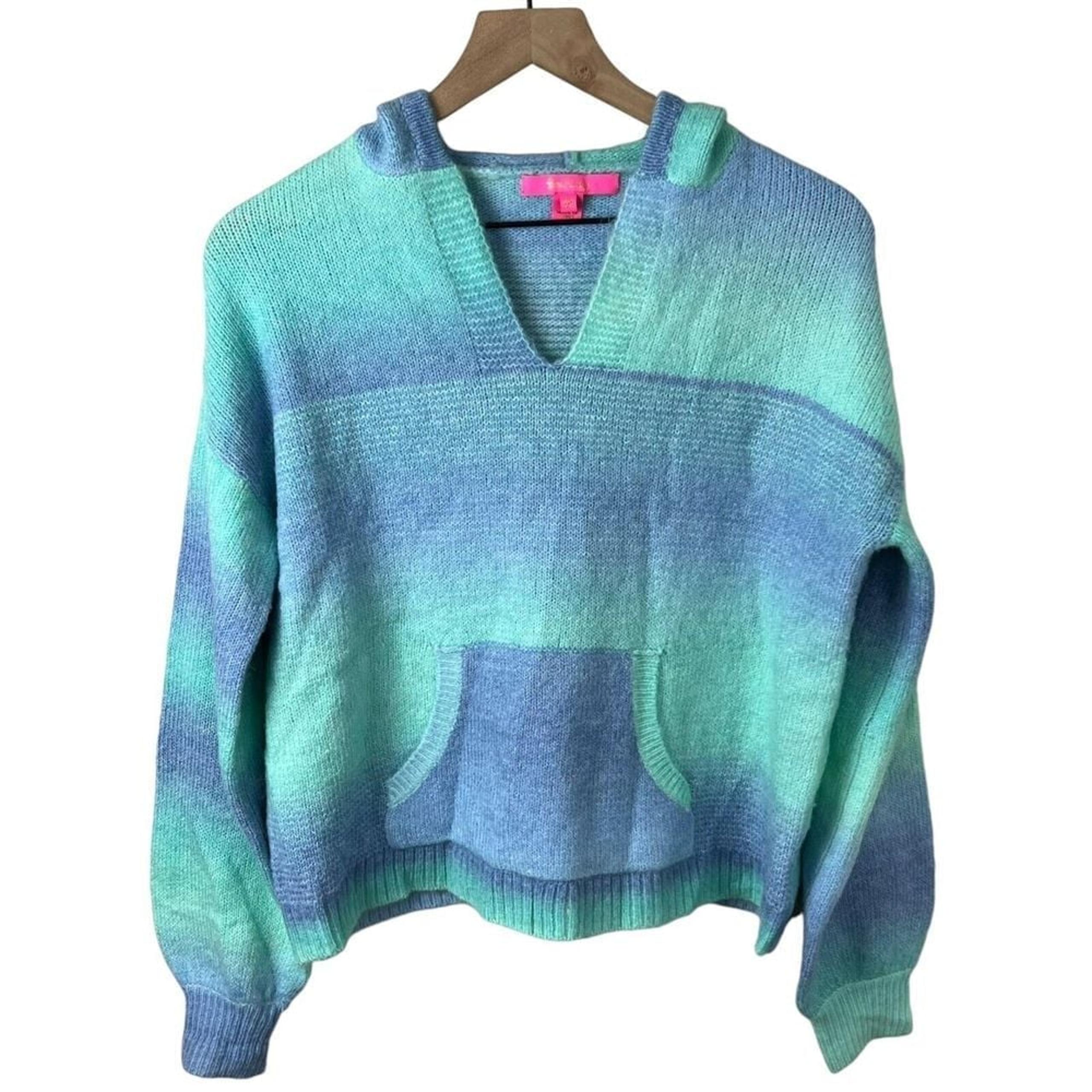 Lilly Pulitzer Womens XXS Blue Wool Blend Long Sleeve Hooded Oversized Sweater
