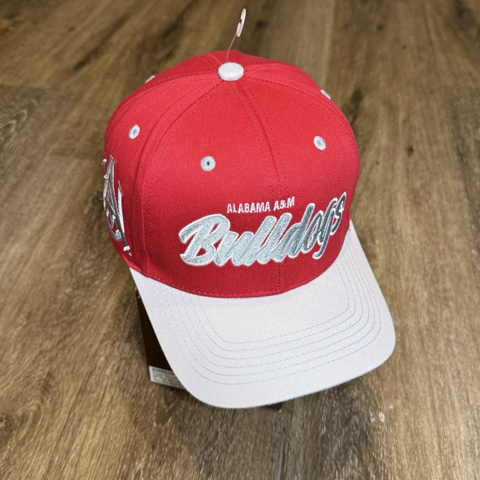 Alabama A&M Bulldogs Snapback Hat Red Silver Embroidered Logo HBCU Spellout