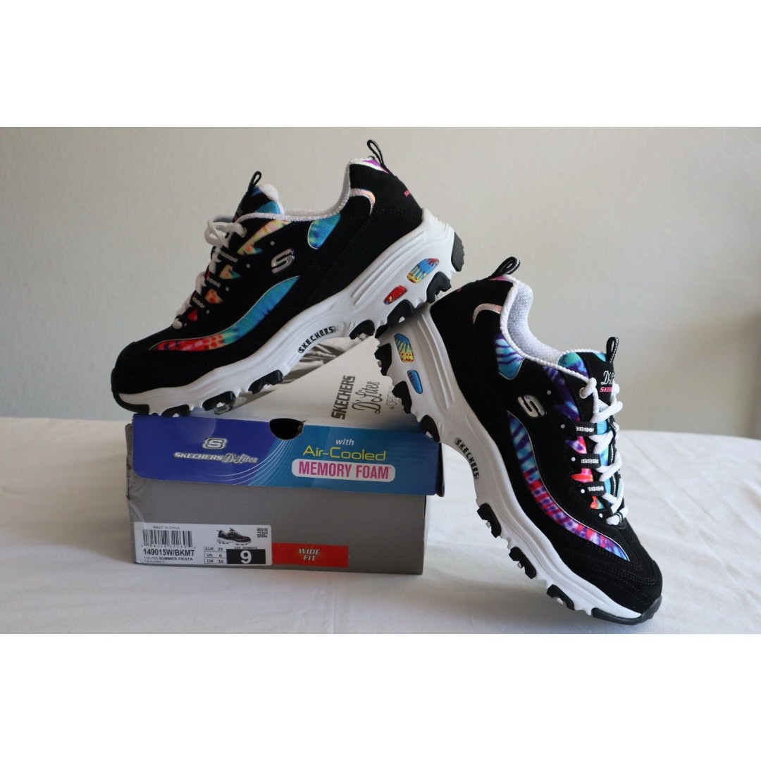 WIDE Skechers D'Lites Summer Fiesta Women's Sneakers Size 9 Wide Fit Black