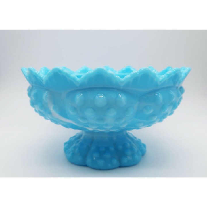 Vintage Fenton blue hobnail footed pillar candle holder