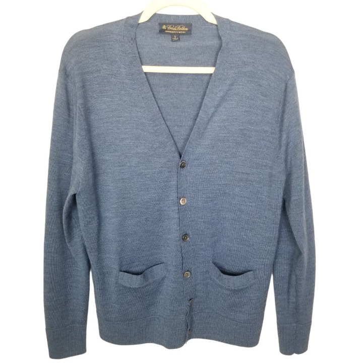 Brooks Brothers Mens S Blue BrooksTech Merino Wool Button-Front Cardigan Sweater