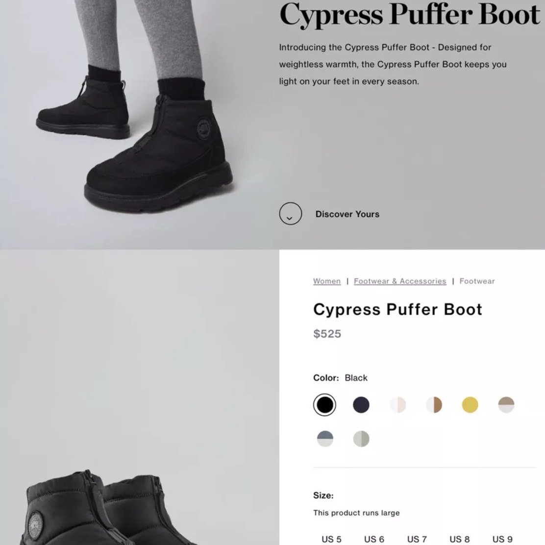 CANADA GOOSE CYPRESS PUFFER BOOTS BLACK LABEL