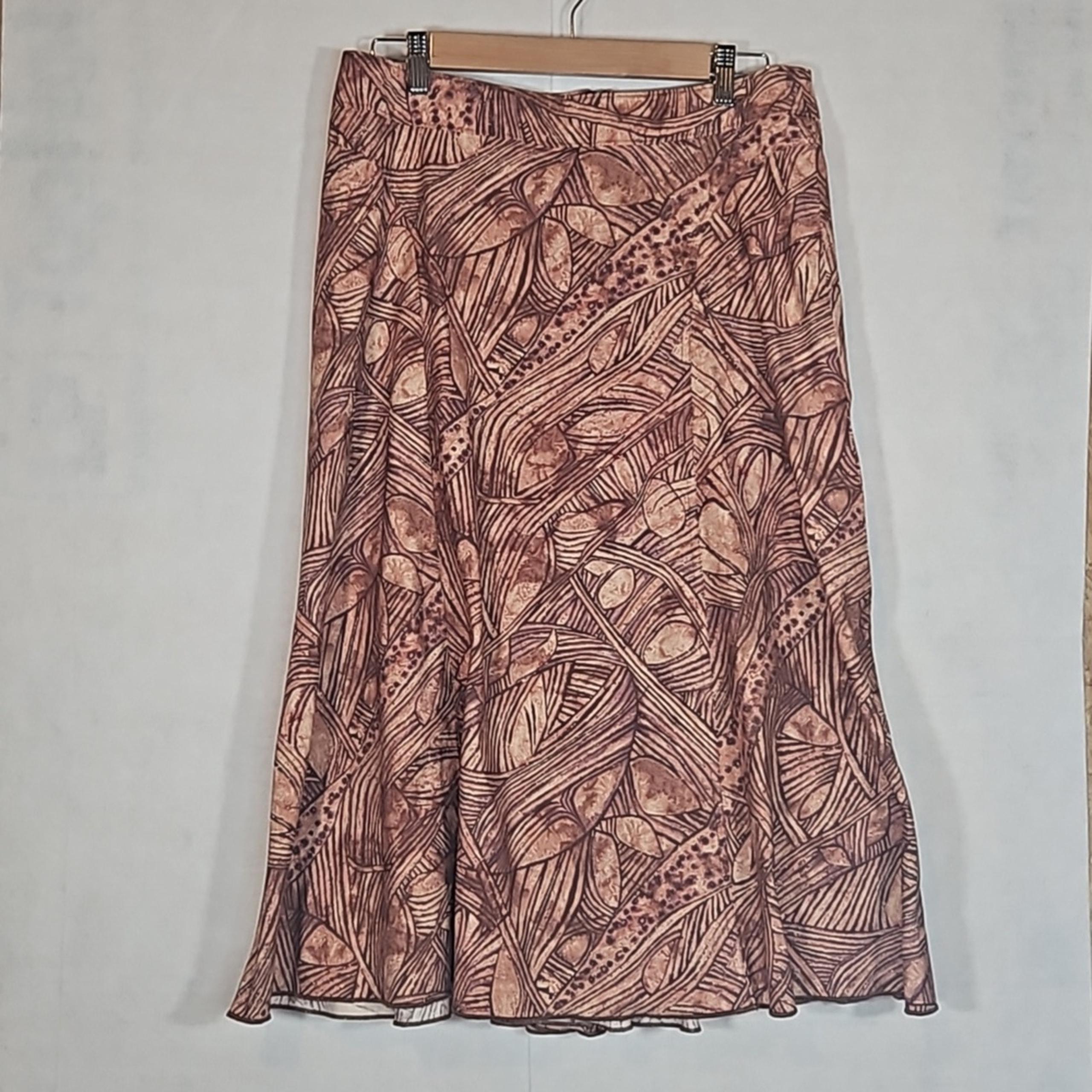 Peruvian Connection Earthy Brown Leaf Print A-Line Skirt