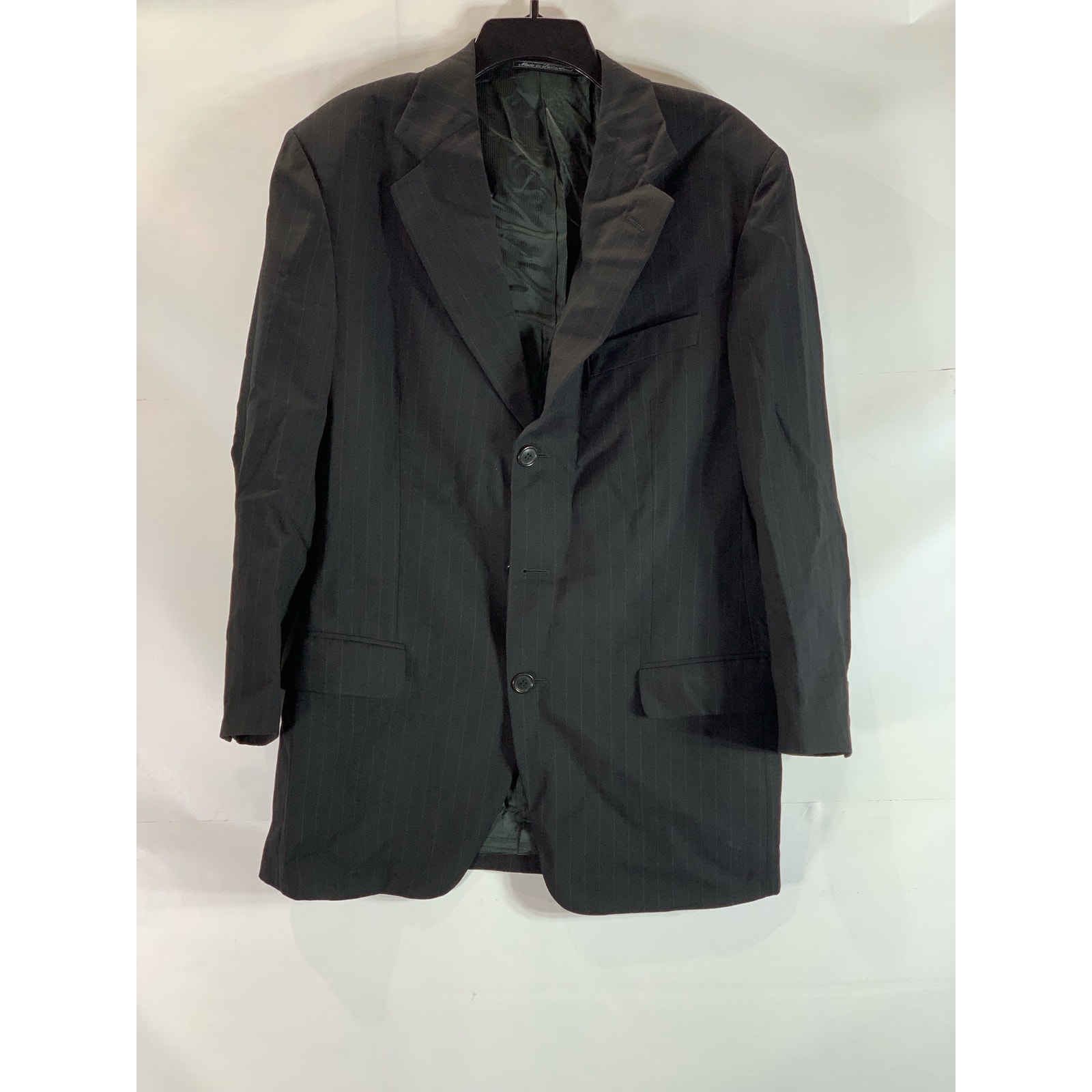 ERMENEGILDO ZEGNA SOFT Men's Black Pinstripe Three-Button Wool Blazer SZ 50R