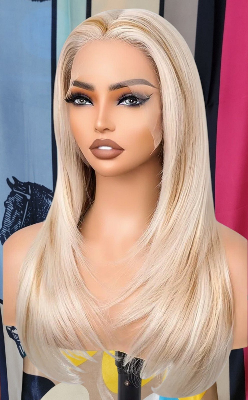 Blonde freepart layers cut lace front wig with soft brown highlights human blend