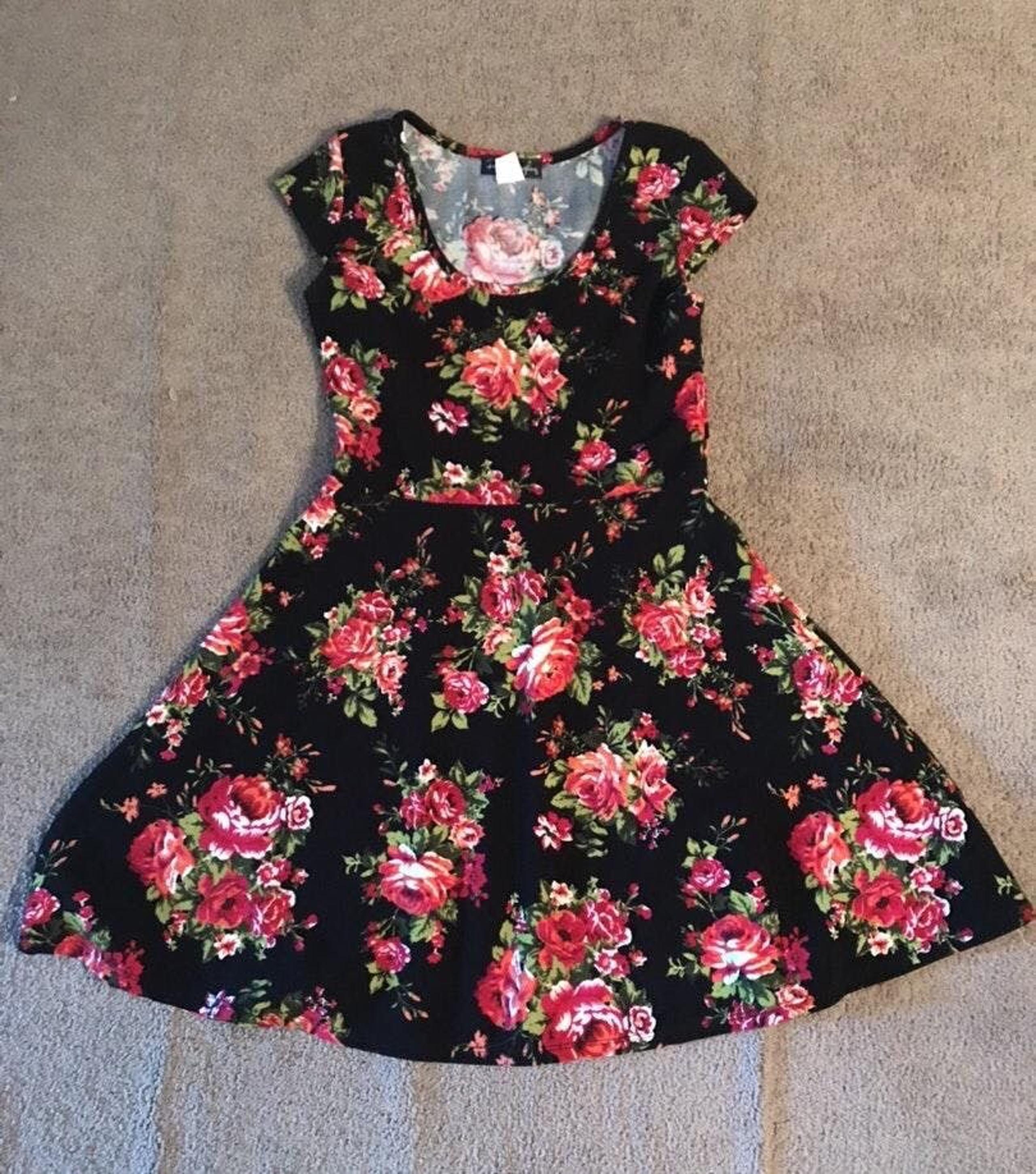 Red Roses and Black Skater Dress