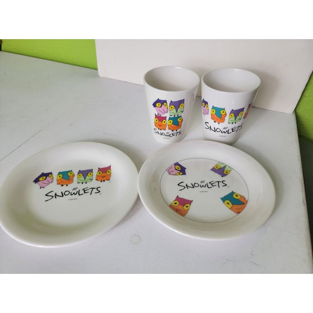 Rare Vintage Snowlet Plates And Cups Set Japan Yamaka Fashion Bone 1993 NAOC VTG