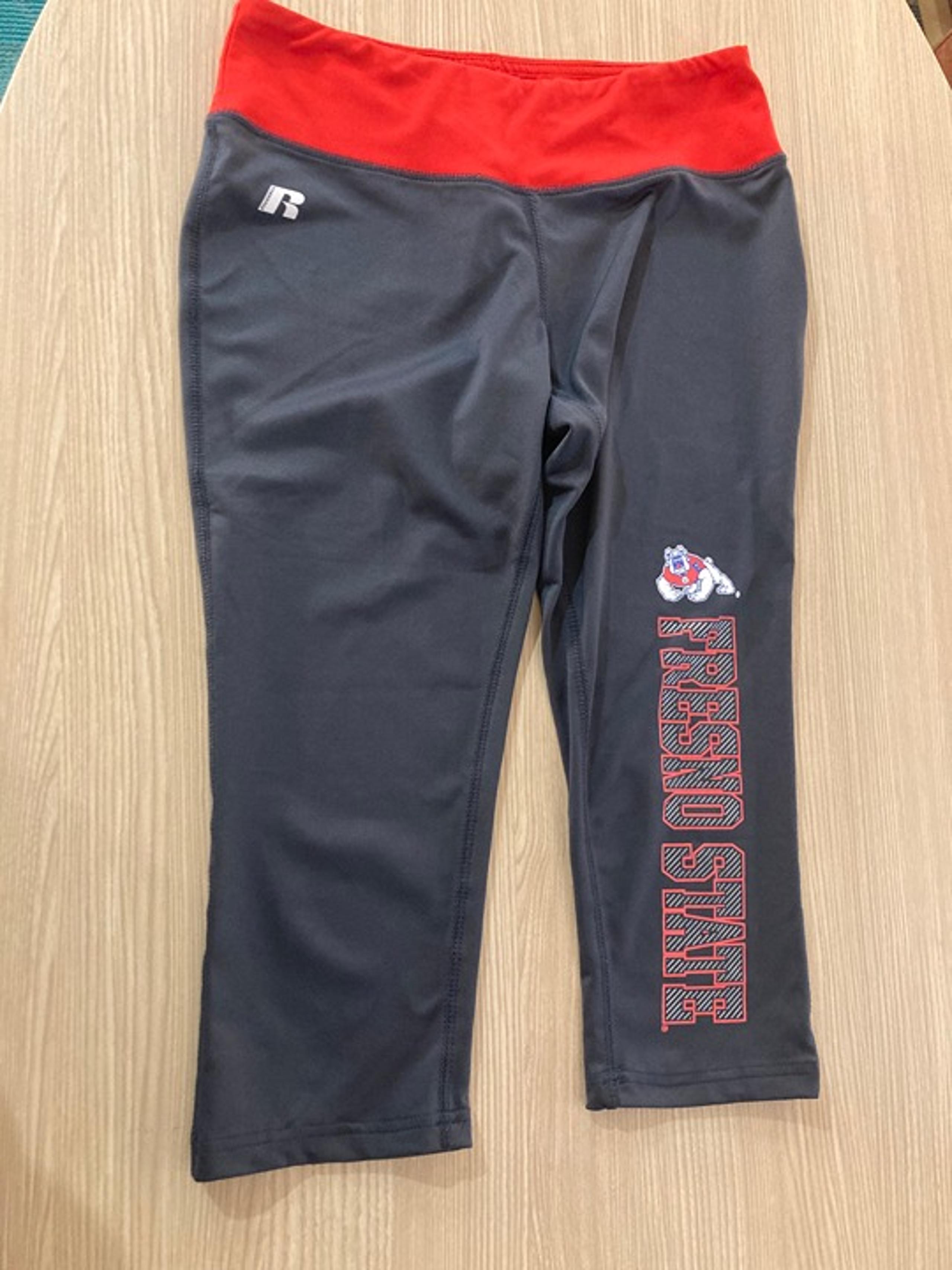 Fresno State Bulldogs Leggings Womens Small 3/5 Russell Gray with Red Waistband