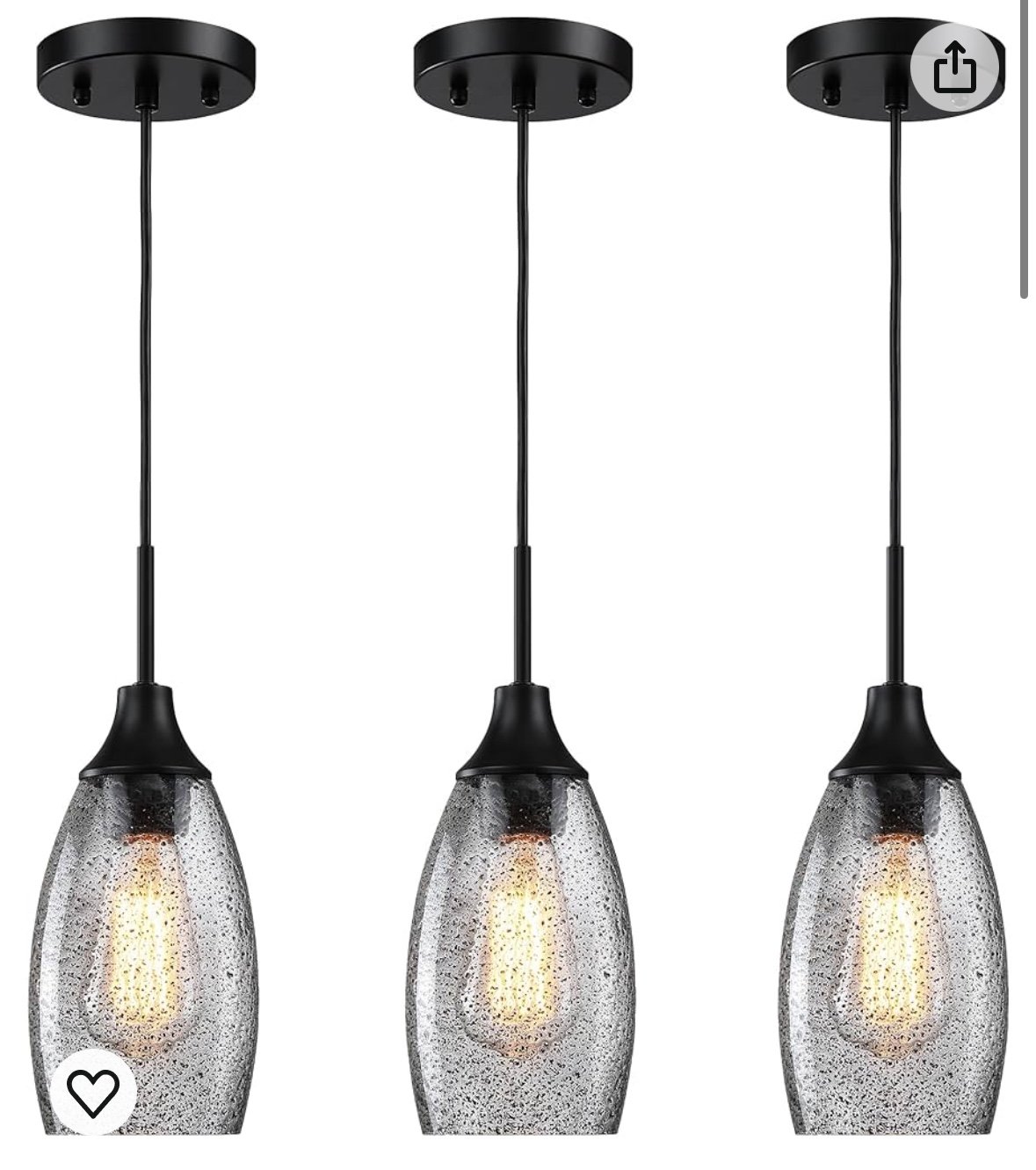 Mini Glass Pendant Light 3-Pack Handblown Clear Industrial Black Seeded Glass Sh