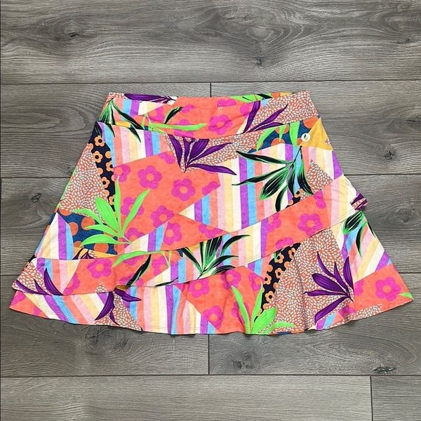 Dona Jo Glide Skort High Rise Multicolor Layered Tennis Golf Skirt Size XL