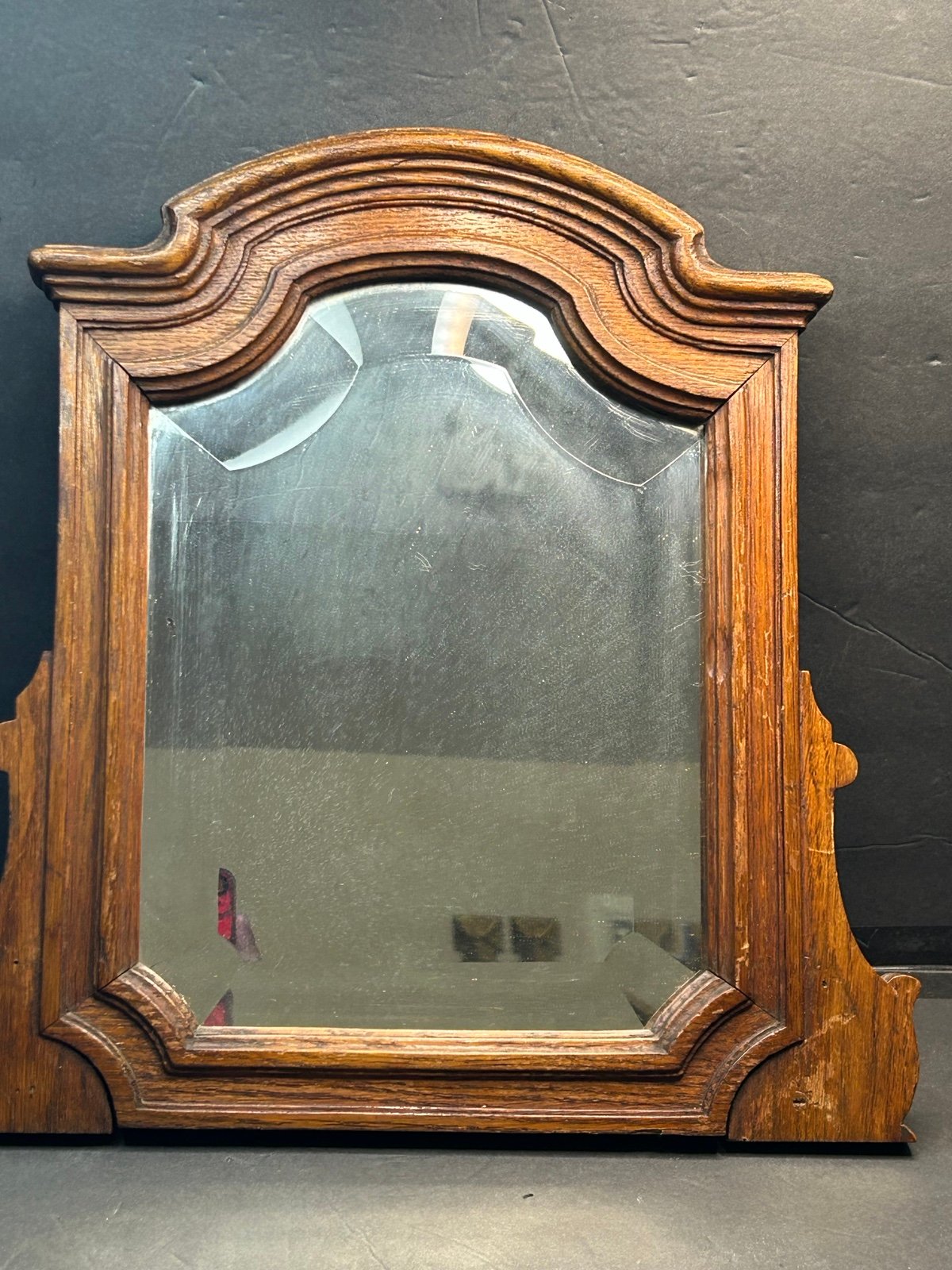Antique Rare Odd Shaped Mirror Solid Oak Wood