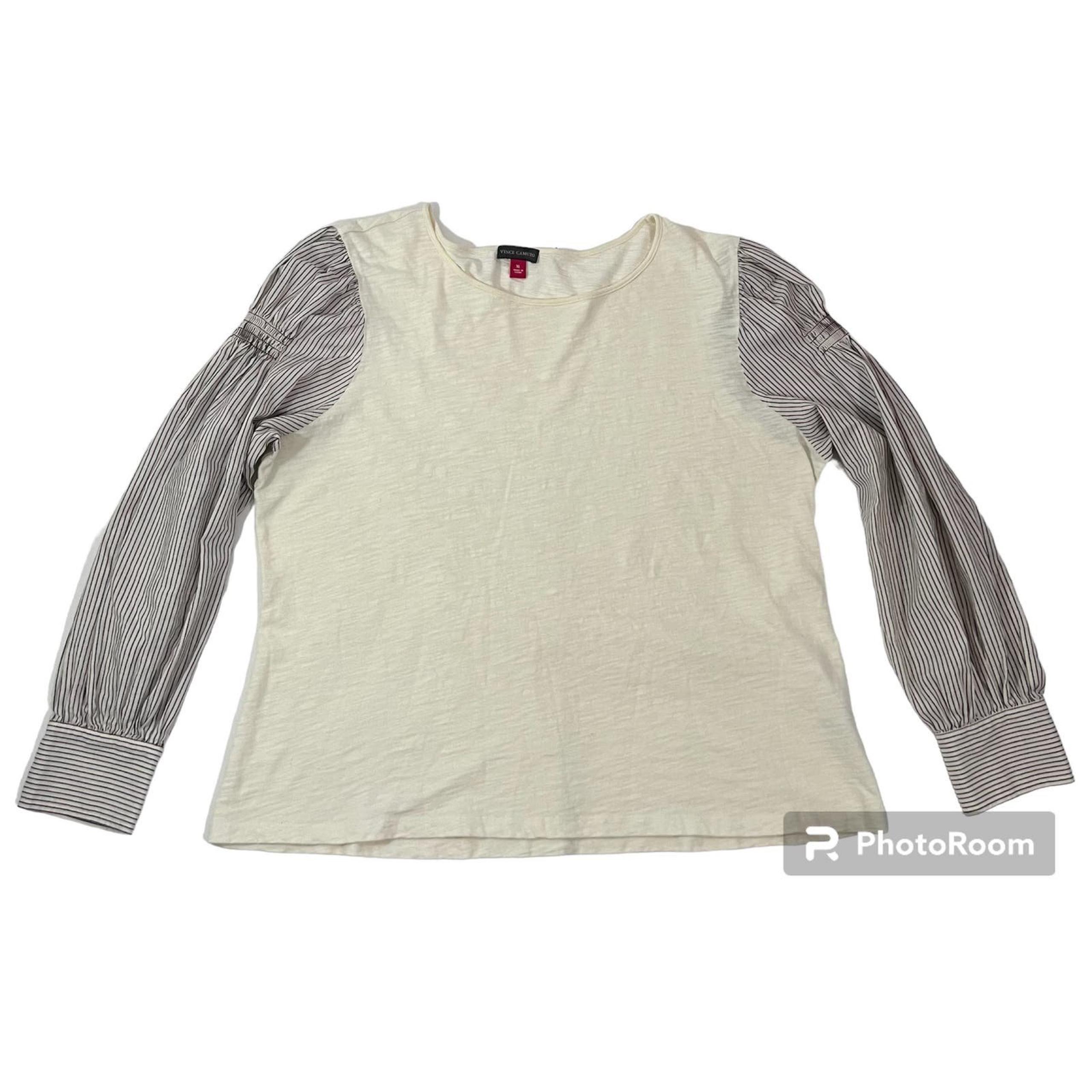 Vince Camuto Womens Antique White Striped LS Round Neck Blouse Size XL