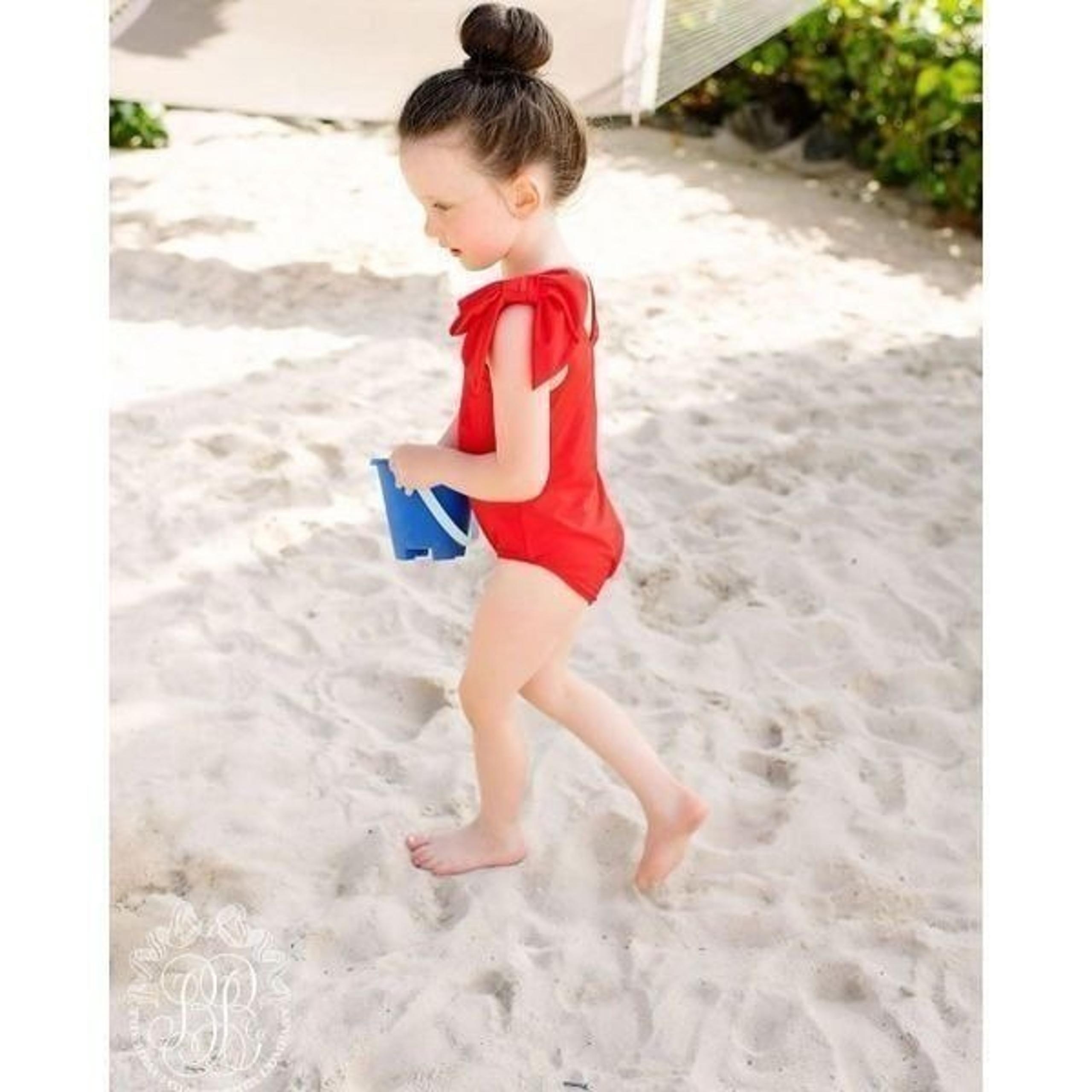 The Beaufort Bonnet Company Brookhaven Bow Bathing Suit - Richmond Red 2T