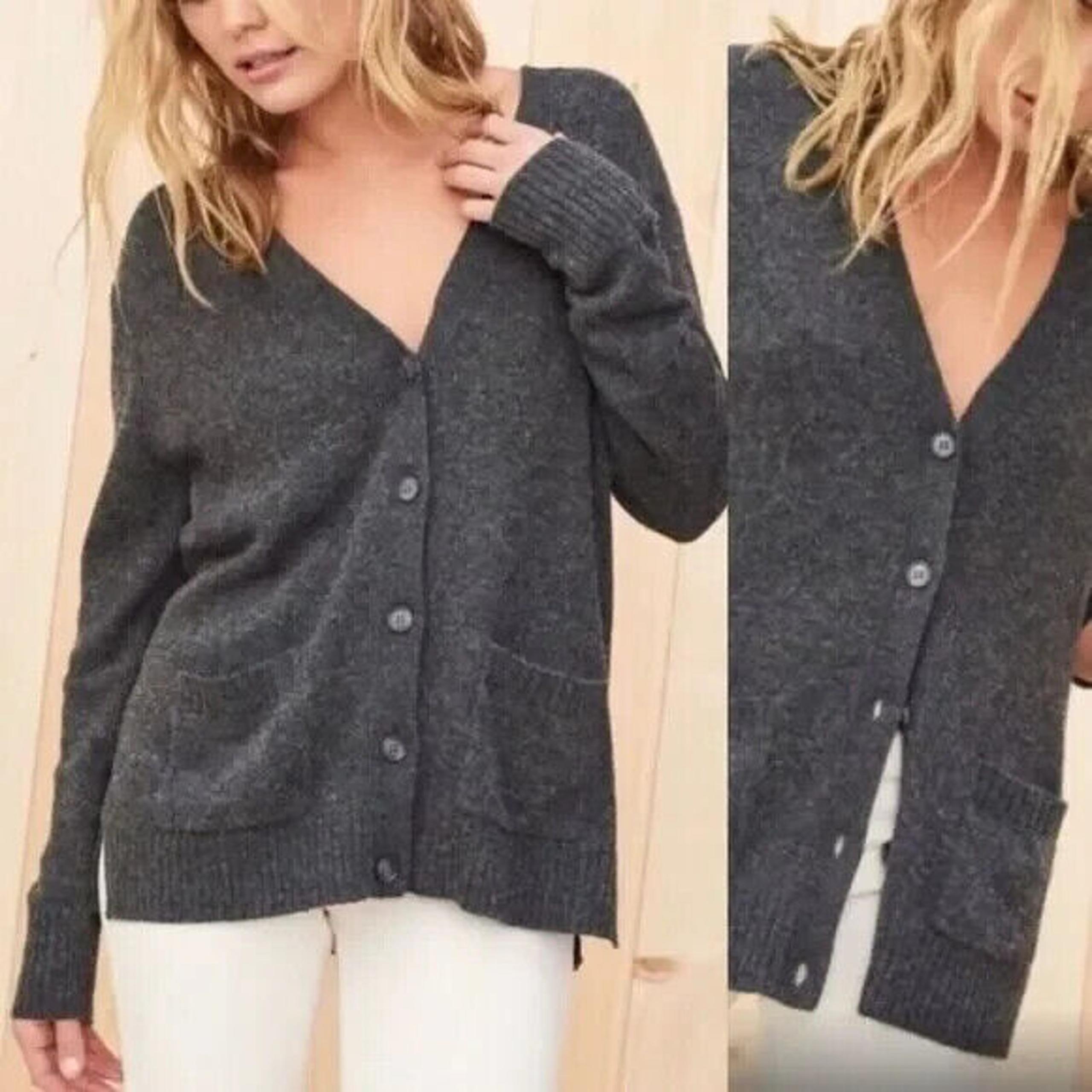 JENNI KAYNE Everyday Cardigan Size L Dark Gray Heathered Front Pocket #1J410