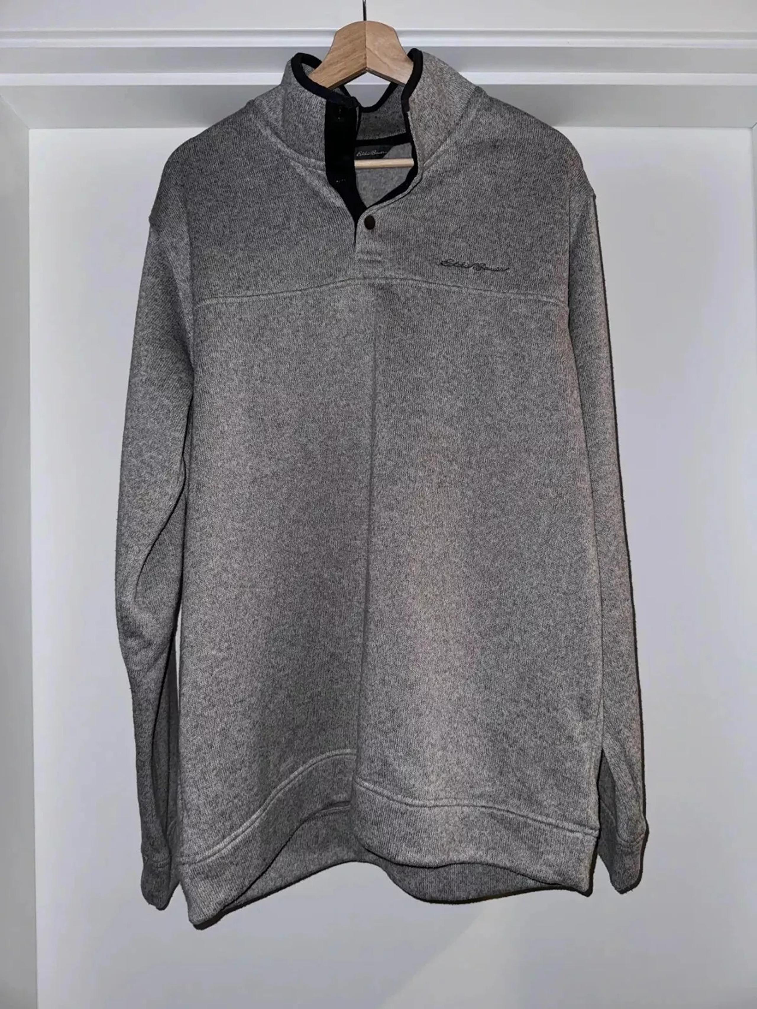 Vintage Eddie Bauer Sweater Mens XL Button Snap Pullover Gray Fleece Jacket