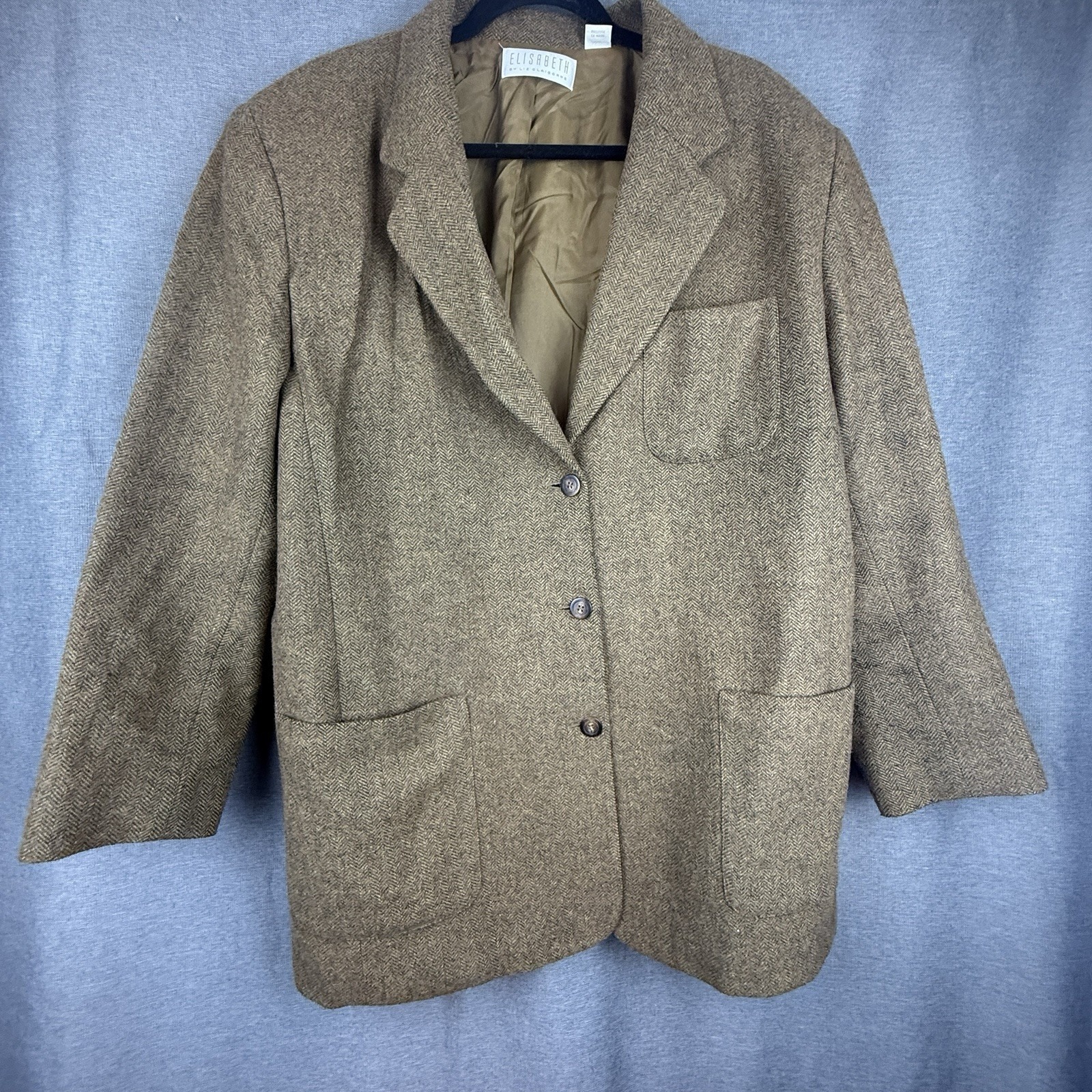 Elizabeth By Liz Claiborne Tweed Blazer Jacket Women Sz 20 Brown Wool Blend Big