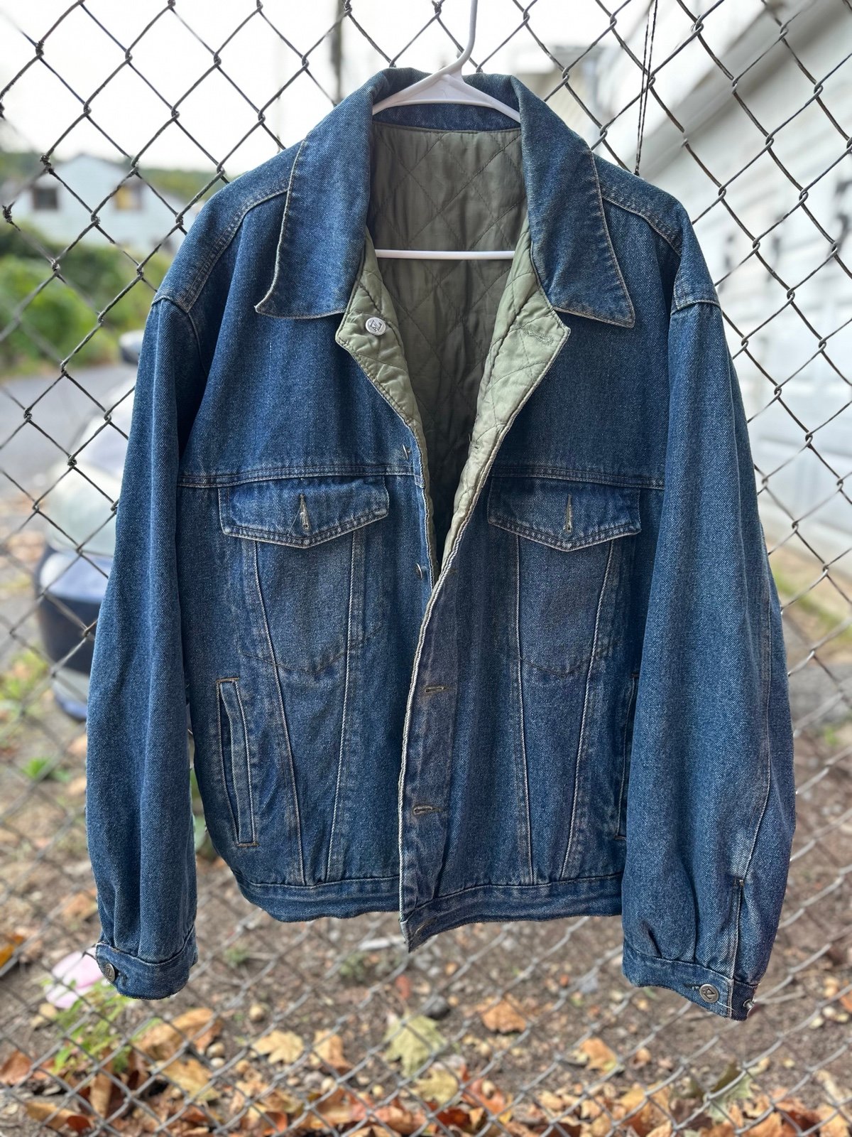 Vintage Mens Arizona Jean Jacket Reversible Quilt Lined Denim Biker Large
