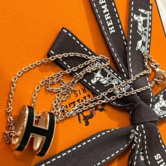 Ｈểrmē's Pop H Pendant Chain Necklace Metal and Enamel Mini