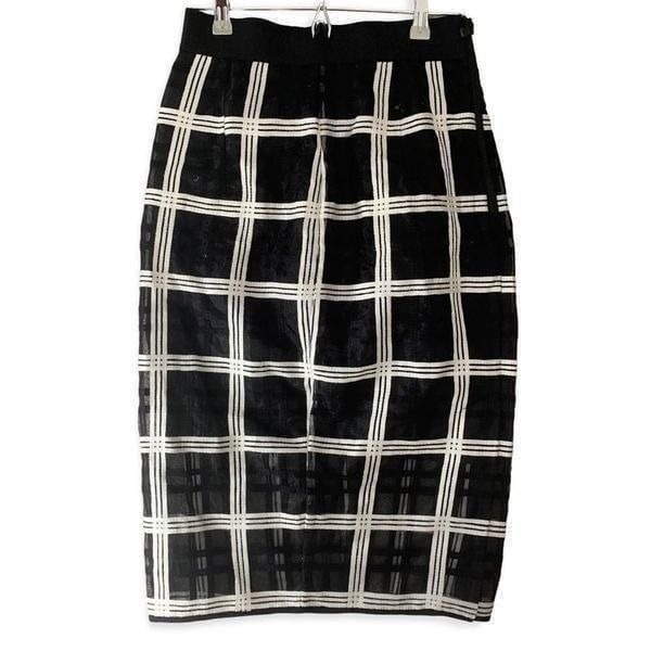 Milly Black and White Midi Skirt