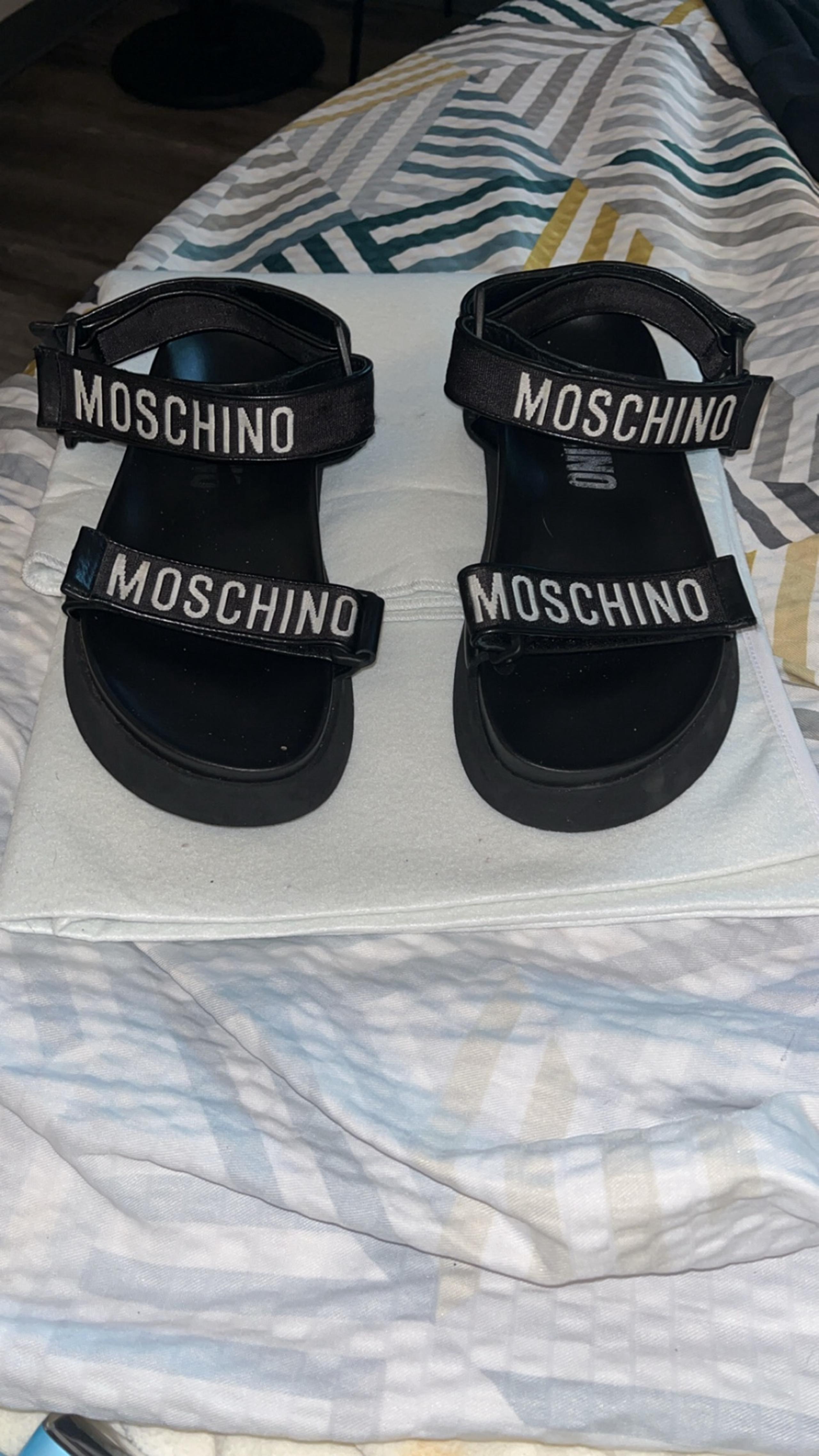 Moschino Black Sporty Logo Platform Sandals  w/ a suede & Sleek finish