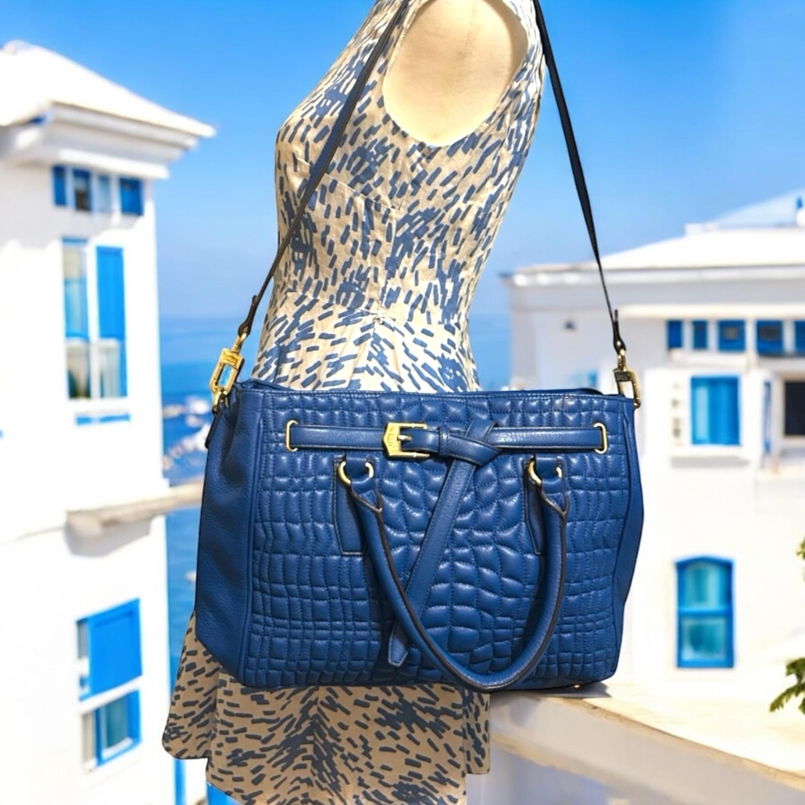 Aimee Kestenberg Dani Quilted Blue Leather Top Handle Satchel Shoulder Bag
