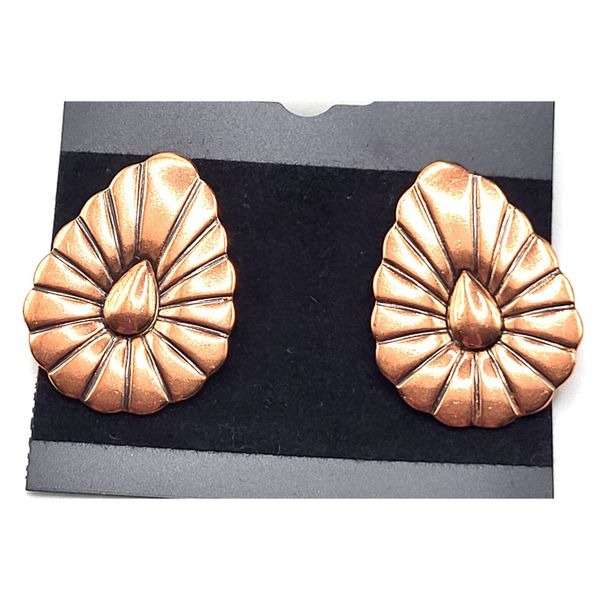 WOOM Copper Teardrop Art Deco Stud Back Earrings 1.25in