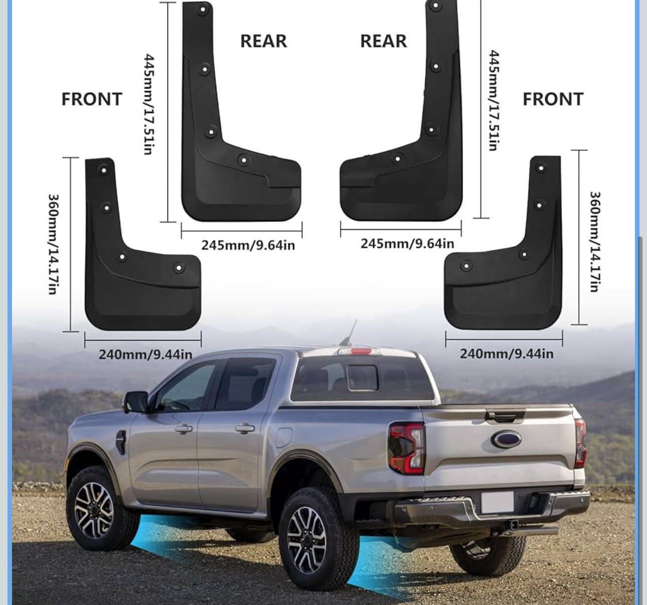 Mud Flaps Splash Guards for 2024 2025 Ford Ranger XL XLT Lariat (Not Fit Raptor)