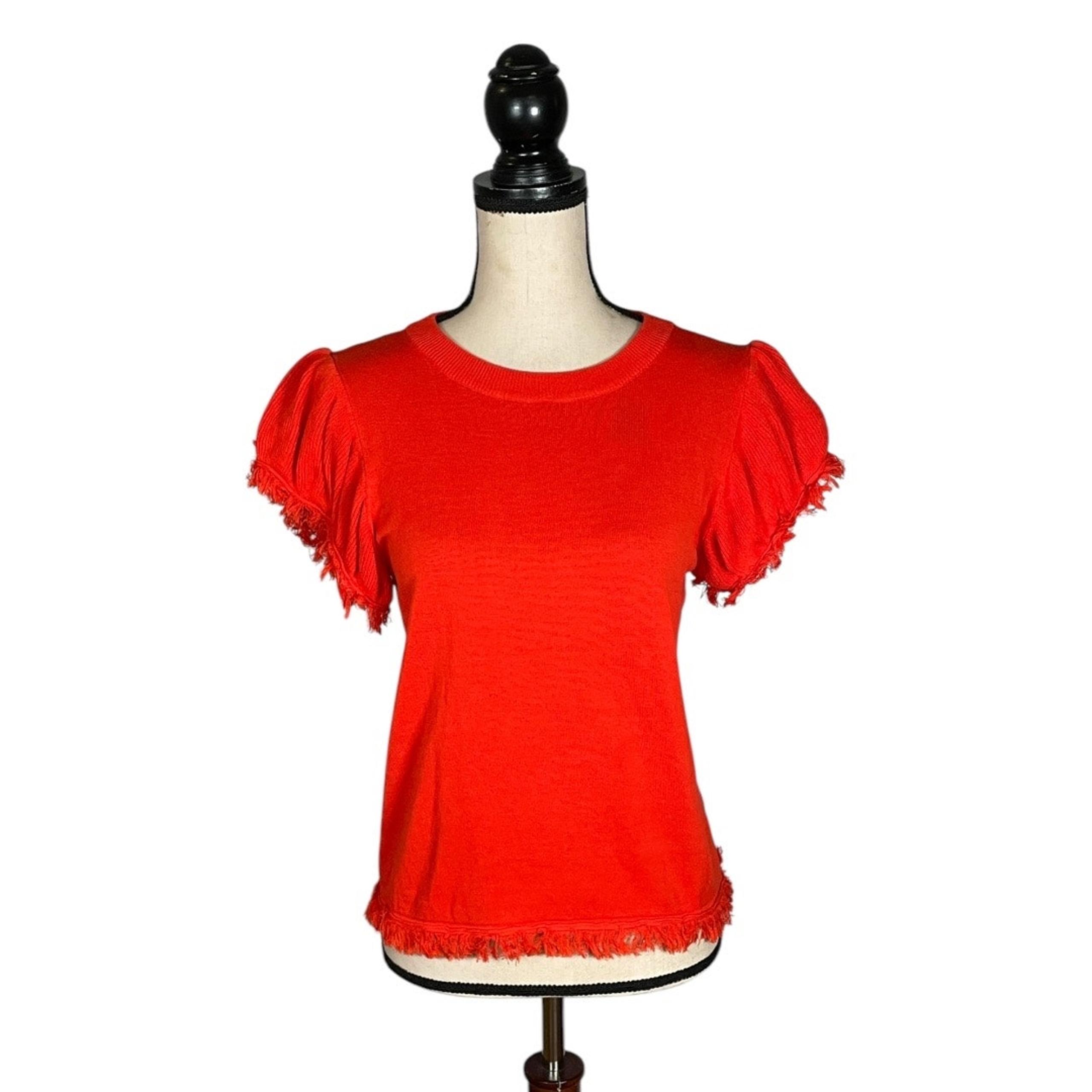 THML Anthropologie Red / Orange Frayed Knit Top     Size: S