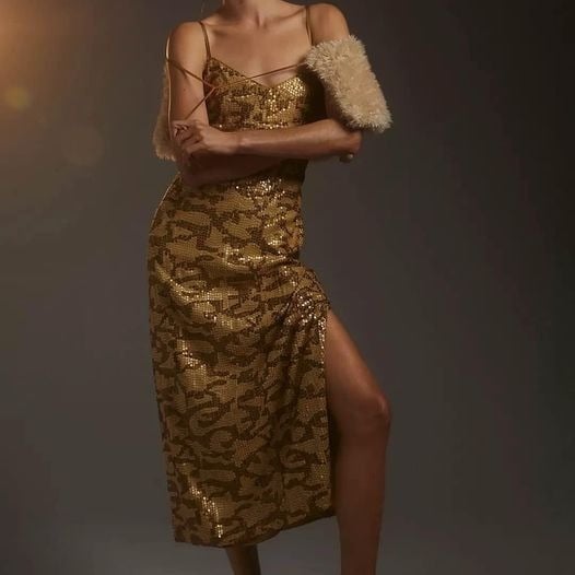 Anthropologie Women’s Sequin Slip Party Midi Dress Sz 4