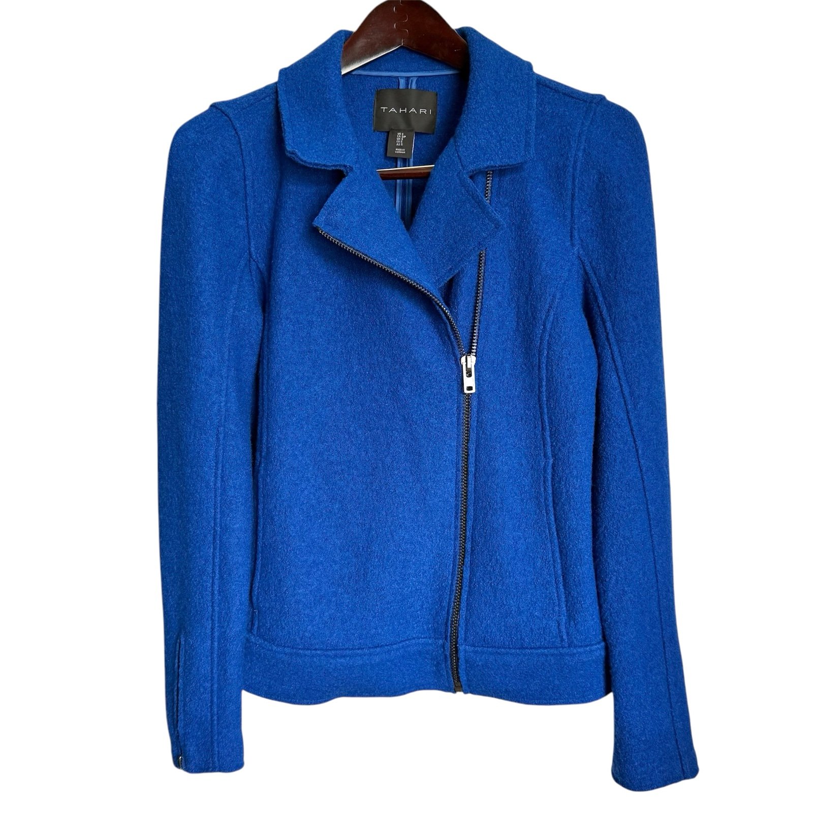 Tahari Cobalt Blue Textured Wool Blend Jacket Small