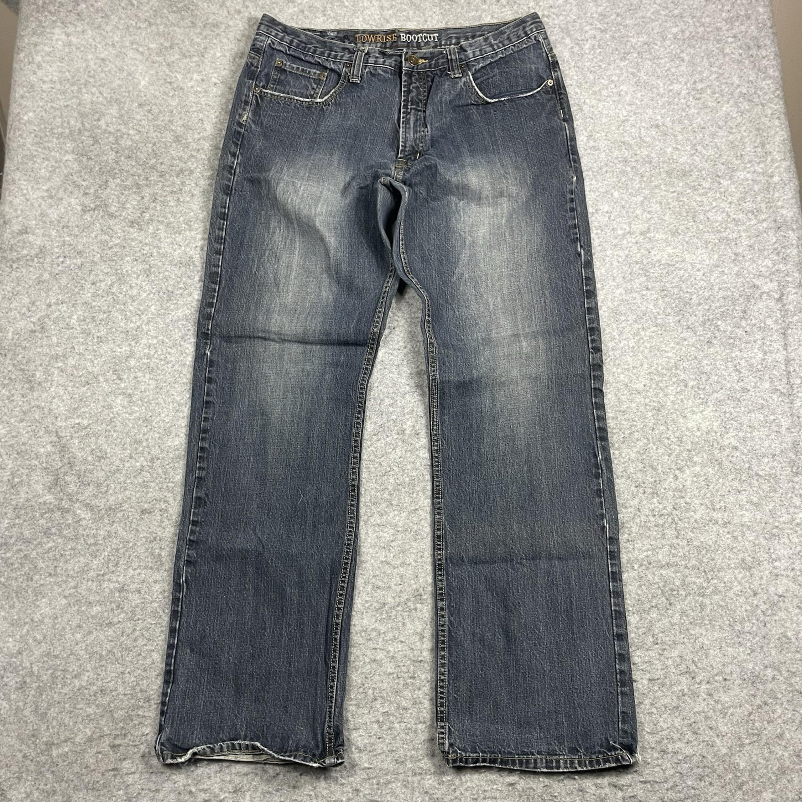 Urban Up Jeans Mens 36x34 Blue Low Rise Bootcut Western Wide Leg 5 Pocket Denim