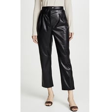 Nanushka Mitsu Faux Leather Pants Pleated High Rise Slim Tapered Black