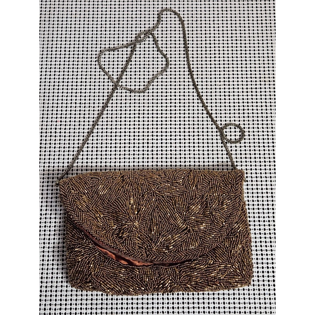Vintage Walborg Evening Clutch Beaded Purse Shoulder Cooper Color Bag, Vintage